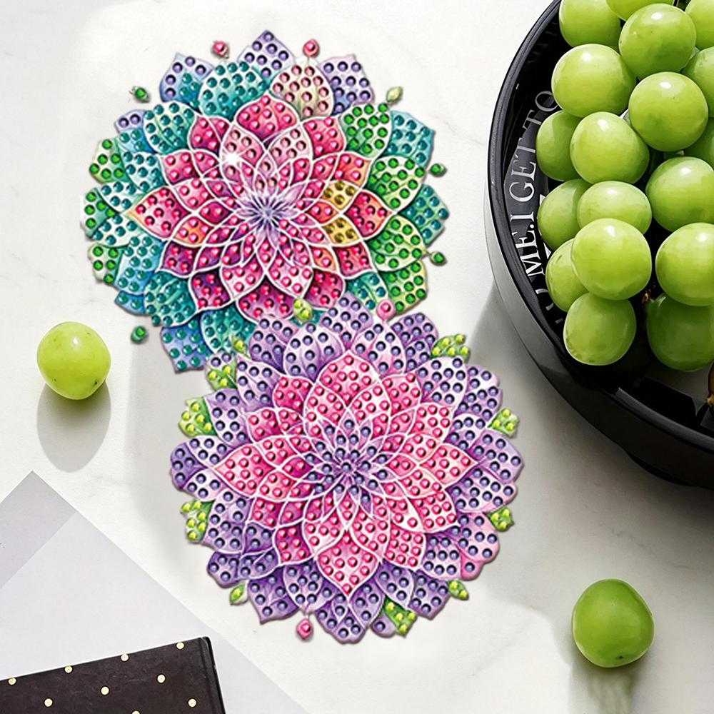 8-piece Colorful Mandala Flower DIY Diamond Painting Coaster Set, 5D Full Diamond Round Diamond Art Coaster Set, Handmade Crafts, Home Decor Gifts