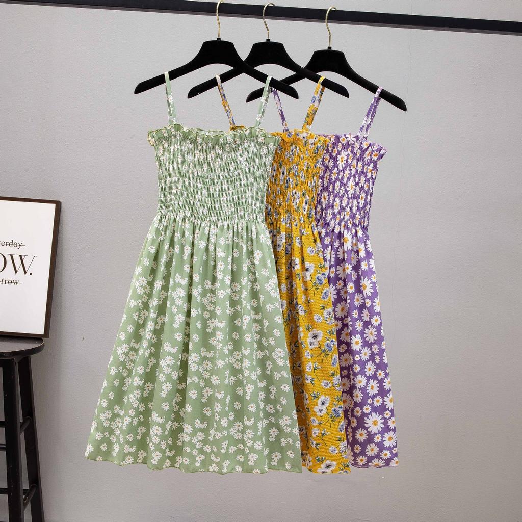 Dámský špagetový pásek s vysokým pasem, mini květinové šaty s potiskem letní plisované dámské šaty bez ramínek