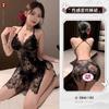 Sexy Female Deep V Neck Lace Back Strap Mesh Lace Sheer Sleepwear Dress Elegant 2025 New Tops Mini Dress Hot Sexy Korean N50P