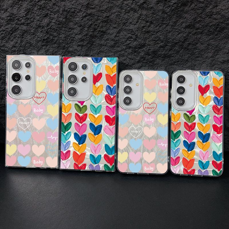 Handyhülle mit Glitzer-Feder-Print und Farbe „Love Hearts“ für Samsung S25 Ultra S24 FE S23 A16 A36 A55 A56 A35 A15, schlanke, stoßfeste PC-Rückseite mit Glitzer