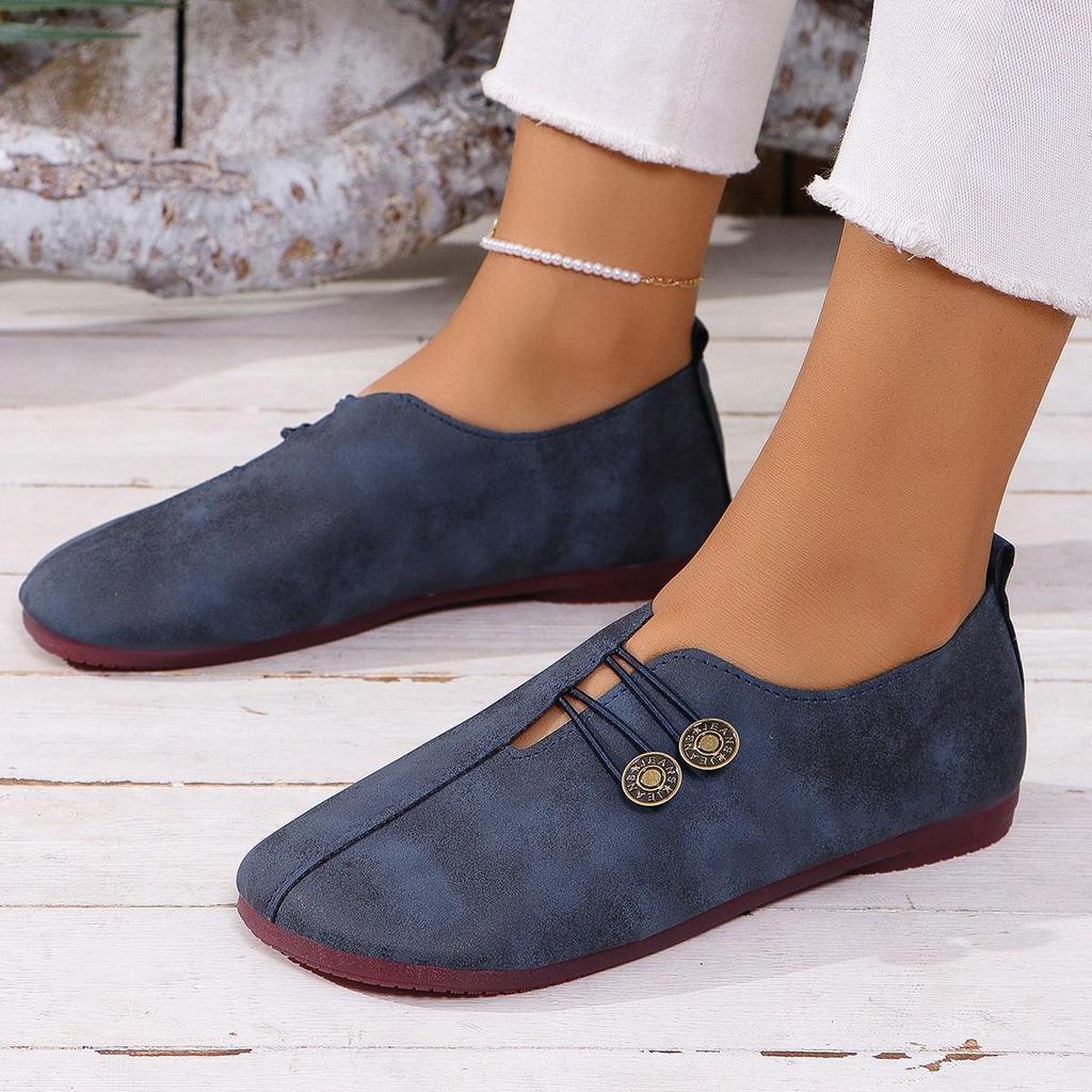 Damskie płaskie wsuwane buty z miękkiej skóry - Okrągły nosek, casualowe, plus size, kolekcja lato 2024.