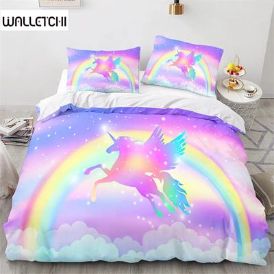 Unicorn Duvet Cover Set Cartoon Galaxy Rainbow Colourful Unicorn Cute Romantic Theme For Kids Girls Polyester Comforter Cover
