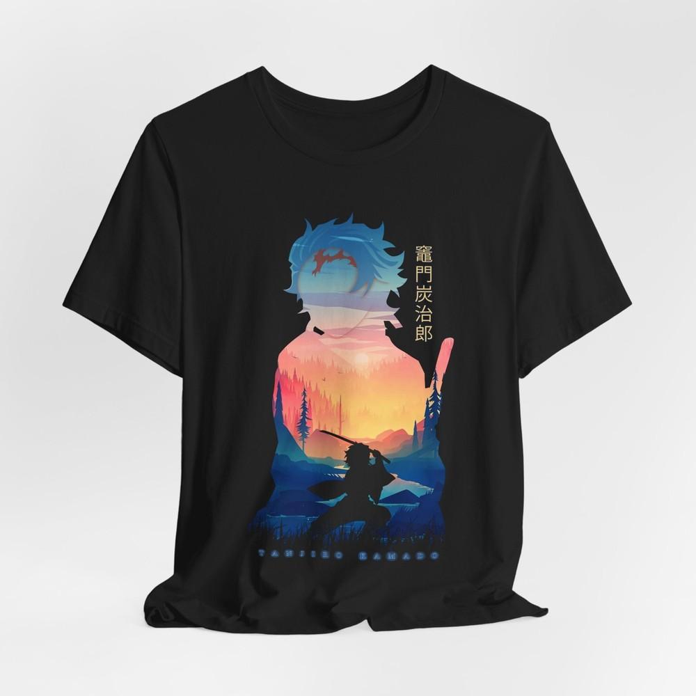 Silhouette Tanjiro Tee, Anime Graphic T-Shirt, Casual Wear, Unisex Jersey Shirt