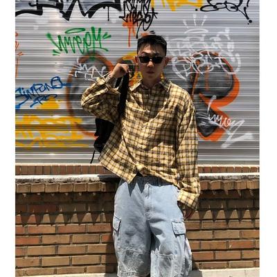 Maillard Wear Men's American Vintage Plaid Shirt Thin Boys Coat Korean Style Fashion Shirt