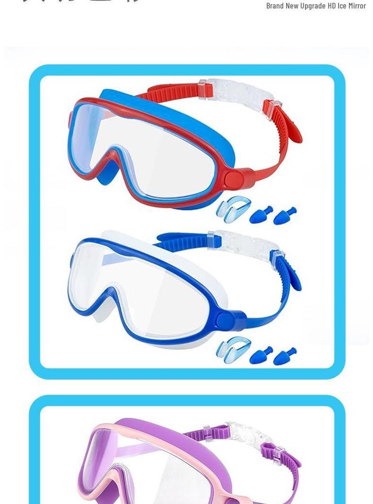 Children's Large Frame Swim Goggles with Nose Cover, Waterproof Anti-Fog, for Boys and Girls