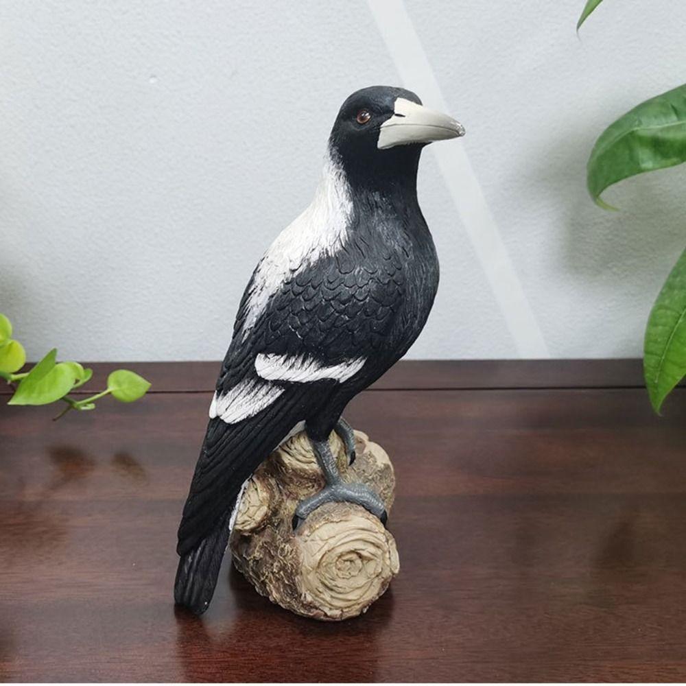 Resin Simulation Magpie Ornament Cute Animal Miniatures Figurine Bird Statue Office