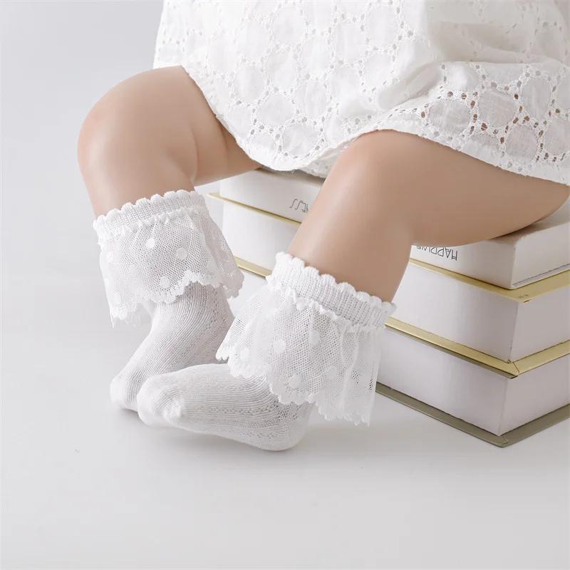 Lawadka 3 Paare/Set Neugeborene Baby Mädchen Socken Spitze Rüschen Sommer Dünne Kleinkind Kinder Socken Für Mädchen Weiß Prinzessin Kinder Socke