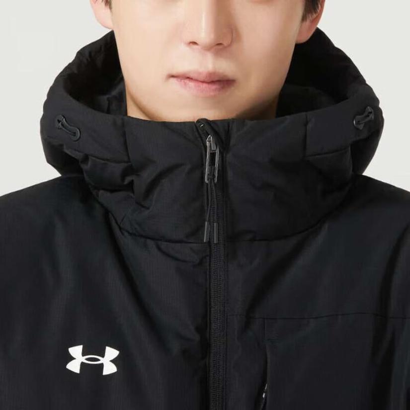 Under Armour Solid Color Short Hooded Thick Warm Down Jacket Mid Waist Knitted Sports Pants Casual Sports Suit Men Suit 23600801-001+23600703-409