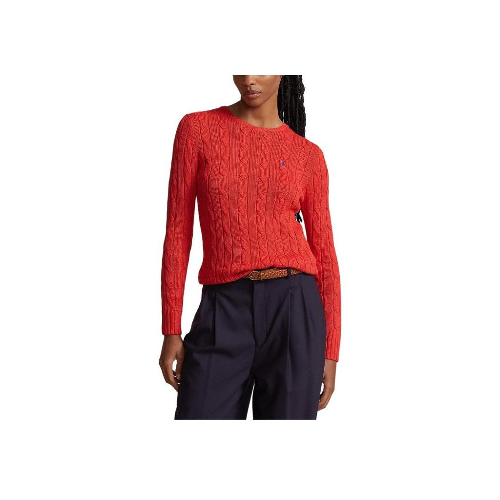 Polo Ralph Lauren SS24 Solid Slim Fit Cable Knit Crew Neck Long Sleeve Sweater Women sweater Bright-Hibiscus WMPOSWENC020890-600