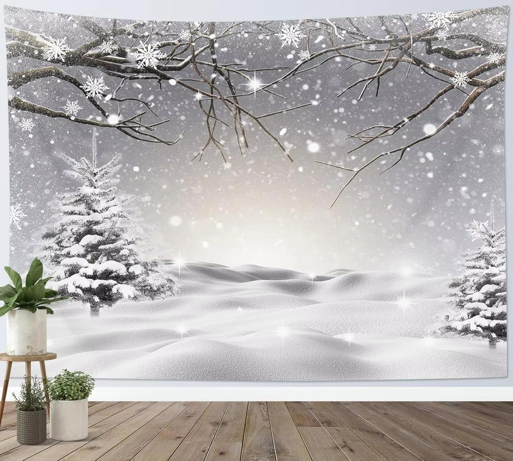 Winter Snow Mountain Forest Tapestry Winter Landscape Snowy Woodland Scene WallMounted Home Decor