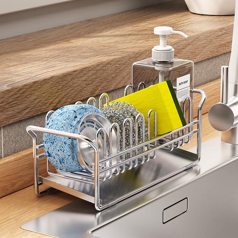 Japanese Style 304 Stainless Steel Kitchen Countertop Rack for Sponges, Soap, and Cloths