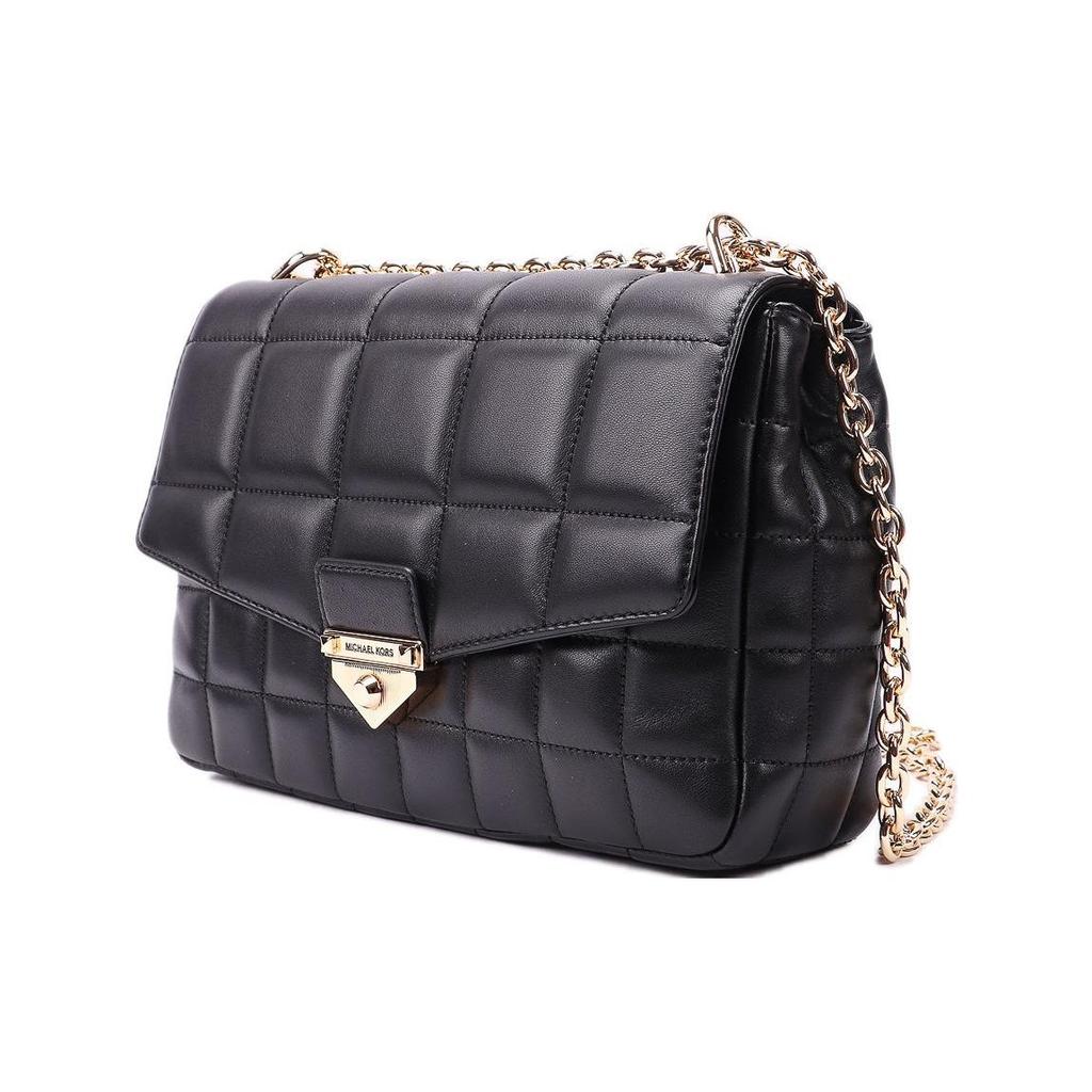 Michael Kors MK Soho Sac à main bandoulière épaule matelassé Boucle dorée Rabat Couleur unie Chaîne Cuir Porté à la main Sacs pour femmes Noir 30F0G1SL4L-001