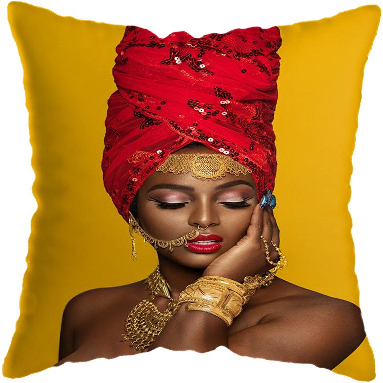Pillowcase Bedroom Black and Gold African Woman Living Room Pillow Decoration Cushion
