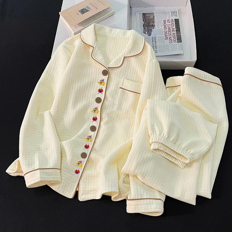 Women's Air Cotton Padded Pajamas, Long Sleeve, Autumn/Winter, Layered Thick Set, Cardigan, Korean Style, Outdoor & Homewear