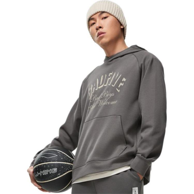 Li Ning Badfive Letter Print Pullover Sweatshirt Unisex Sweatshirt Street-Grey AWDT887-3