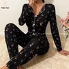 Women's White Bow Tie Lapel Long Sleeve Pajama Set with Roll Edge Long Pants - Wear Indoors or Out