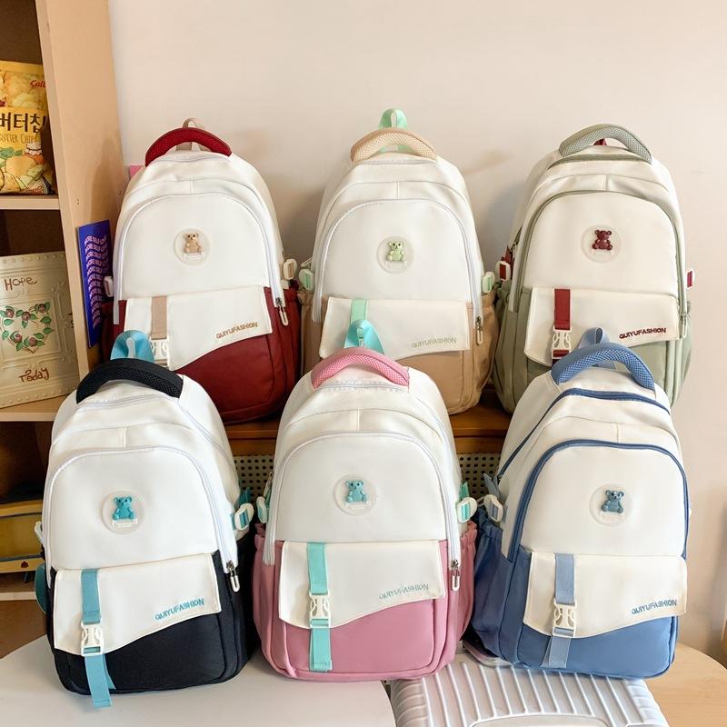 Rucksack für Damen Große Kapazität Neuer Stil Studentenschulranzen für Damen Mittelschüler Kontrastrucksack Lässiger Leichter Schulranzen