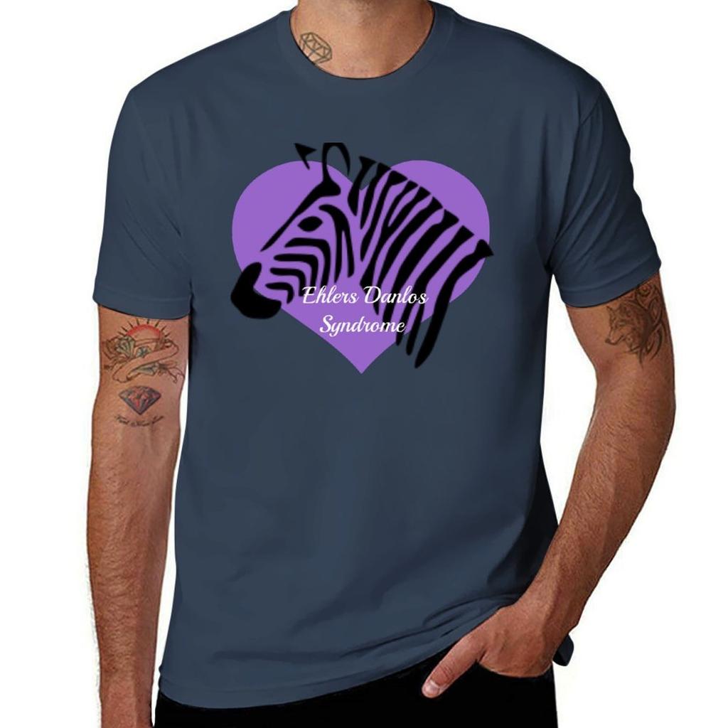 Ehlers Danlos Syndrome Awareness Purple Heart Zebra Tshirt Outdoor Work Short Sleeve Top