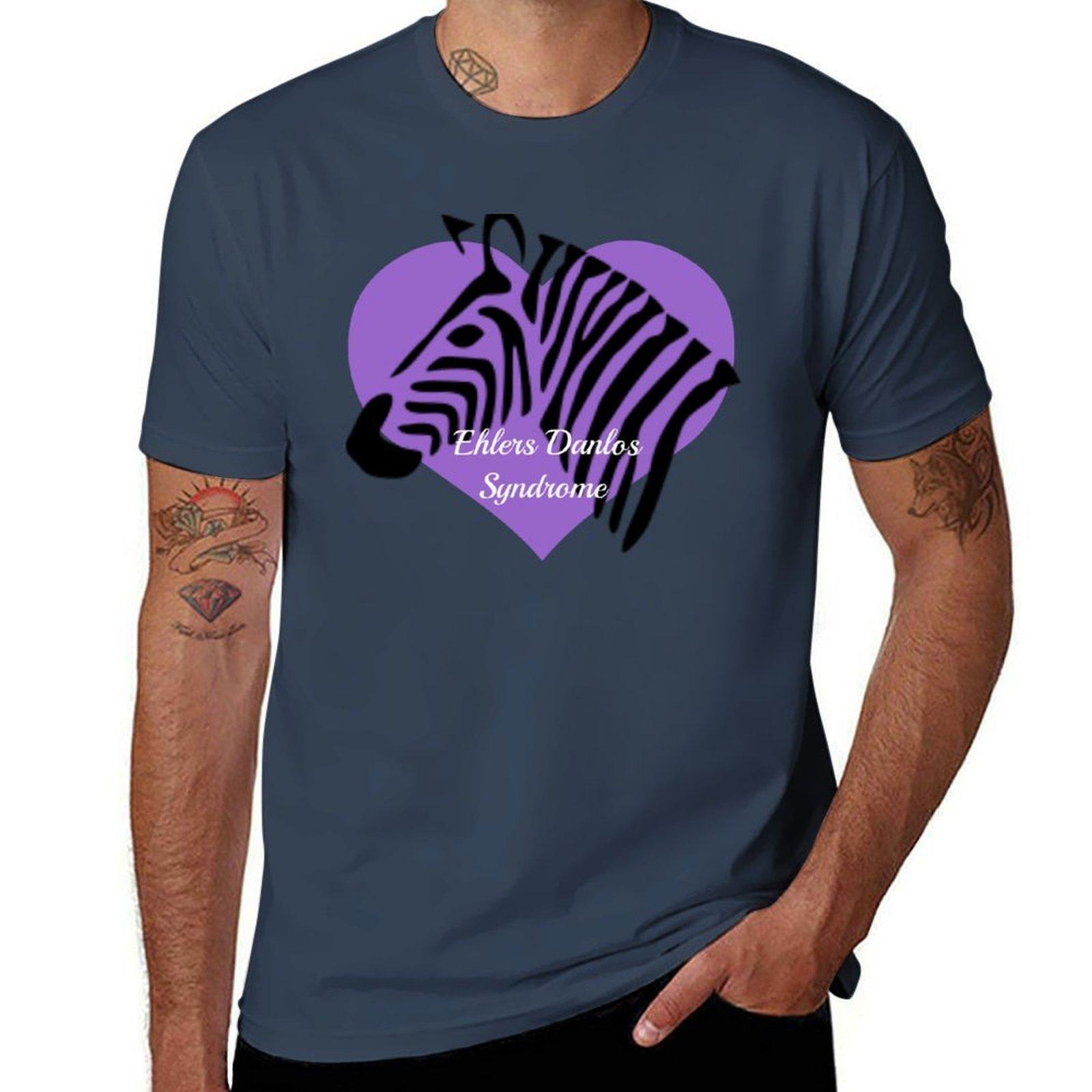 Ehlers Danlos Syndrome Awareness Purple Heart Zebra Tshirt Outdoor Work Short Sleeve Top S