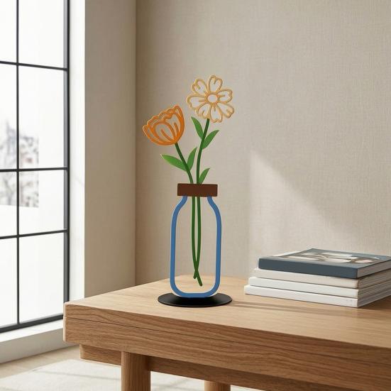 Modern Farmhouse Accents Metal Vase Silhouette Tabletop Decor, Sculptures Desktop Ornaments, Living Room Table Decor Creative Shape Decorations