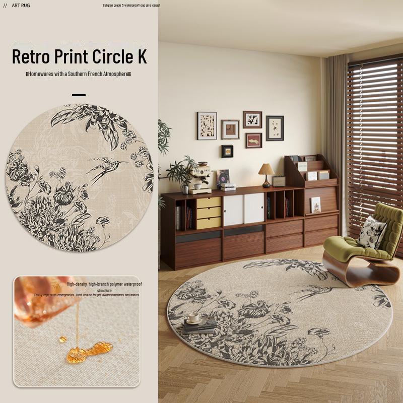 Thick Waterproof French-Style Round Carpet for Bedroom, Sofa, Coffee Table, and Dressing Room
