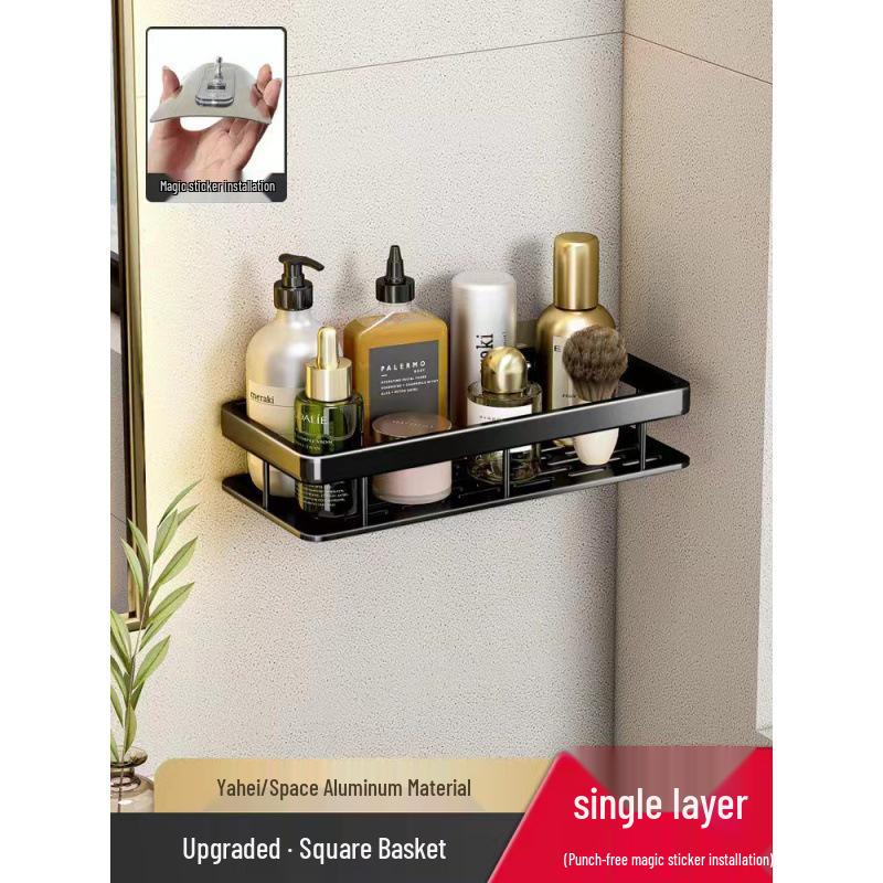 White No-Punch Corner Bathroom Storage Rack Organizer