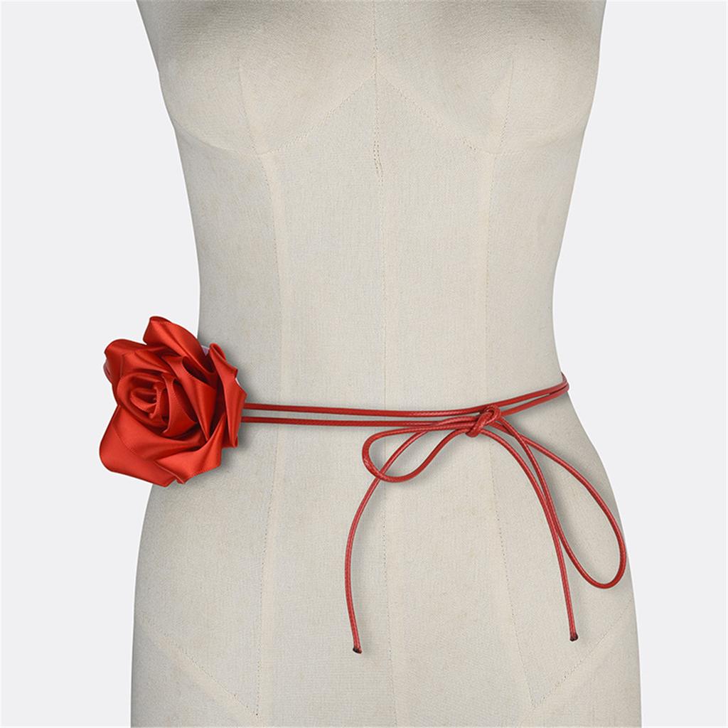 Elegant Ribbon Ribbon Belt Long Necklace Adjustable Waist Strap with Rose Floral Accent for Women Lady Special Event