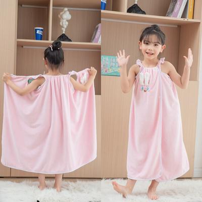New Children's Wearable Bath Towel, Suspender Shower Skirt, Coral Fleece Absorbent and Not Easily Shedding Hair Shower Skirt