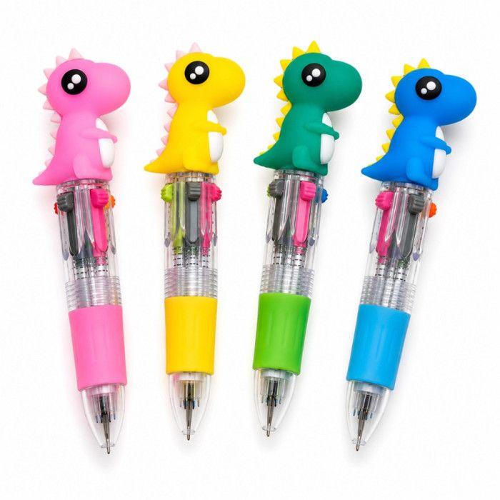 Lot de 4 Mini Stylos Dinosaure 10 cm – Stylos Bille Rétractables Fantaisie Enfant, 4 Modèles et Couleurs Assortis