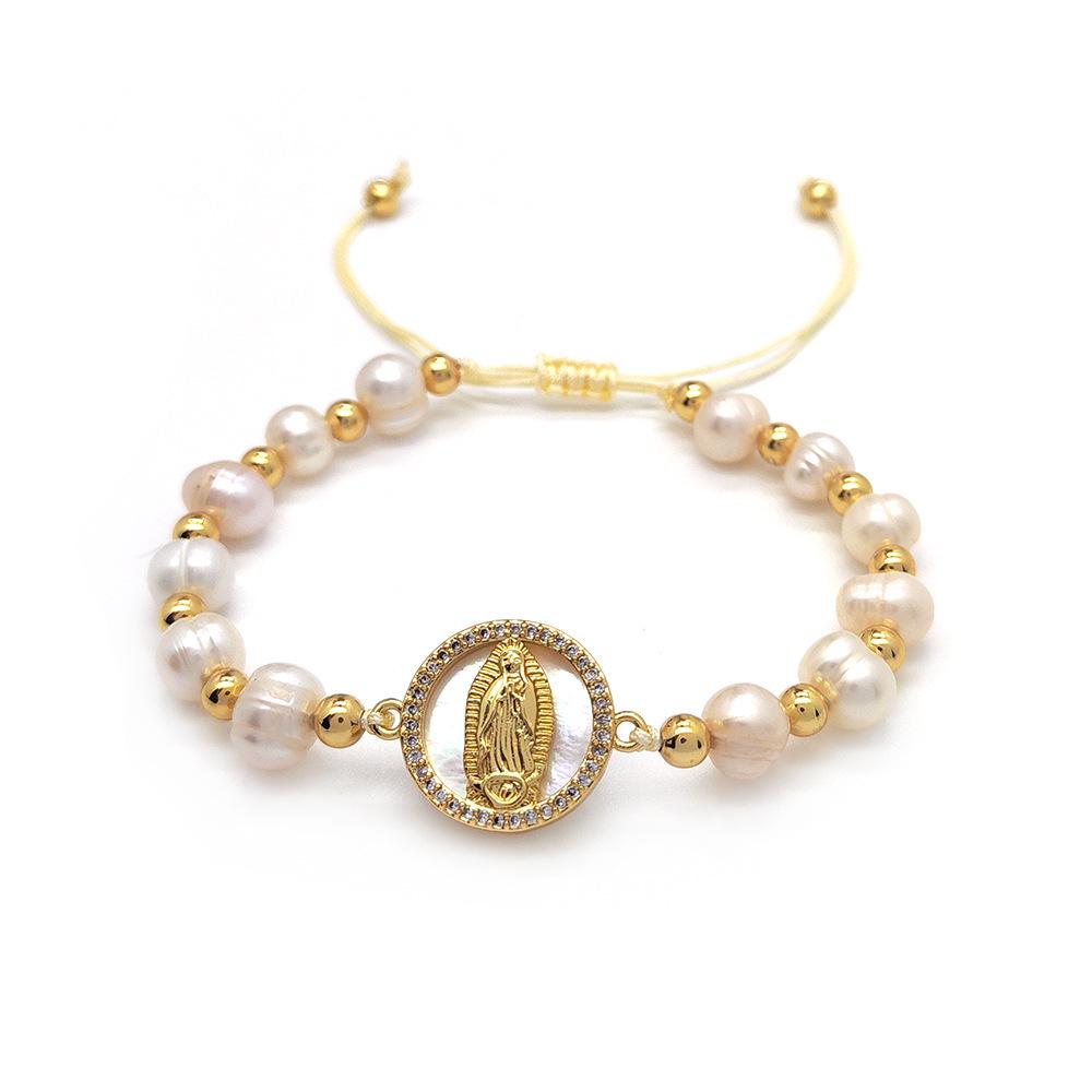 Virgin Mary Woven Pearl Bracelet: European & American Layered Jewelry for Autumn & Winter