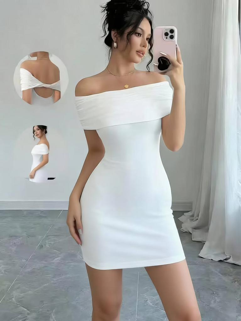 New Sleeveless One-word Shoulder Fashion Slim Temperament Celebrity Sexy Hip-wrapped Dress Women