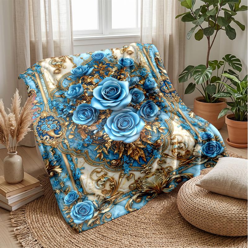 Blue Hibiscus Pattern Blanket Personalized Name Flannel Blanket Soft Cozy Plush Throw for Sofa Bed Lightweight Home Decor