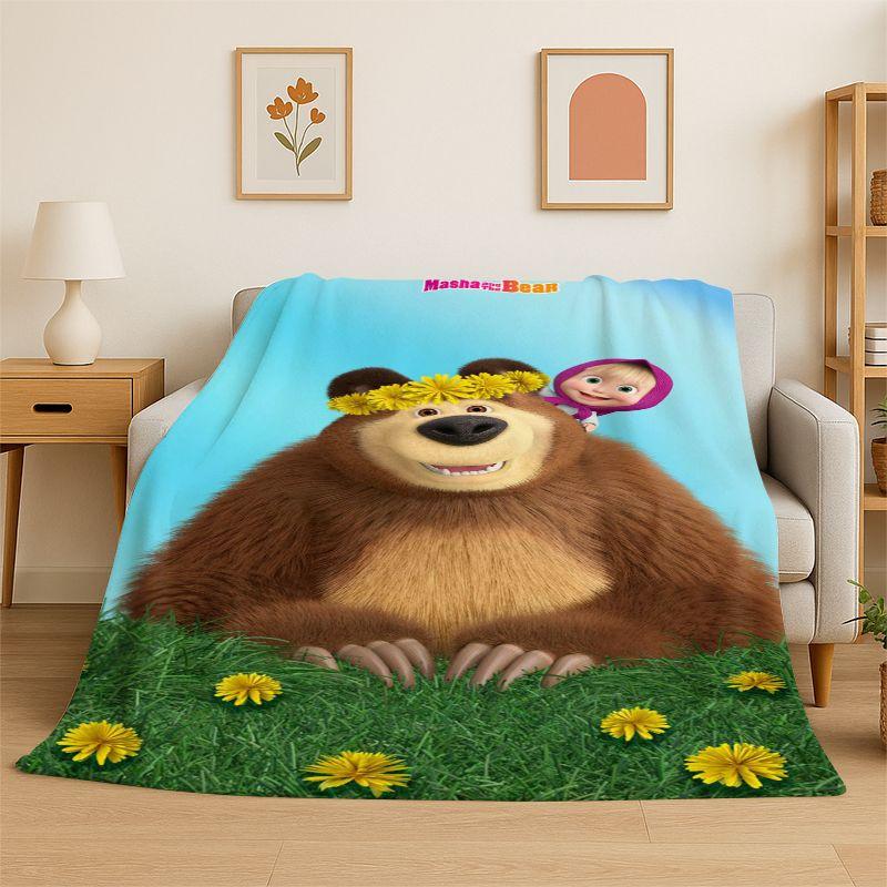 Cartoon Cute M-Masha Bear Soft Flannel Throw Blanket,Cozy Blanket for Bed,Couch,Sofa,Bedroom,Living Room,Travel,Picnic
