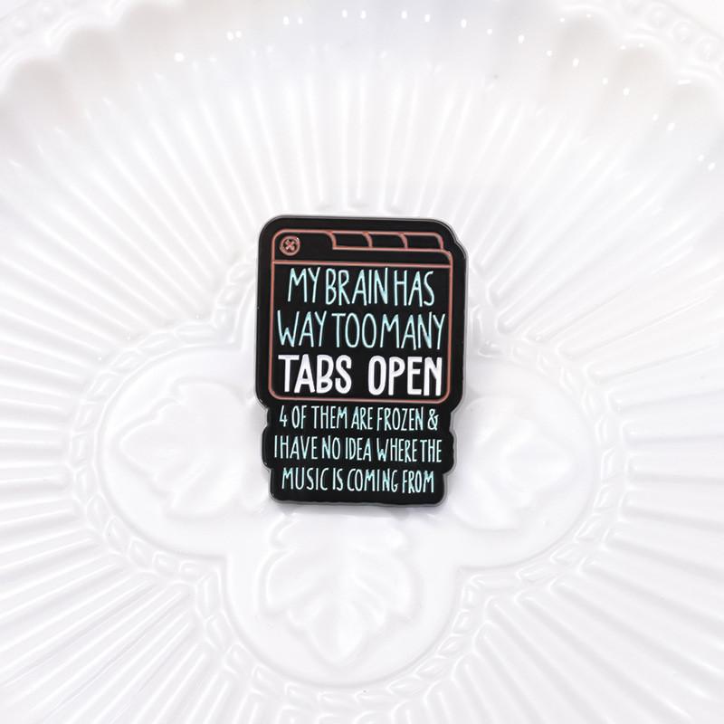 Vintage Style Black Letter Metal Badge Brooch Unique Minimalist Fashion Accessory