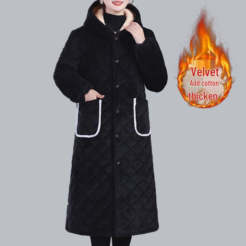 Women's Winter Warm Cotton Coat and Over-the-Knee Casual Robe