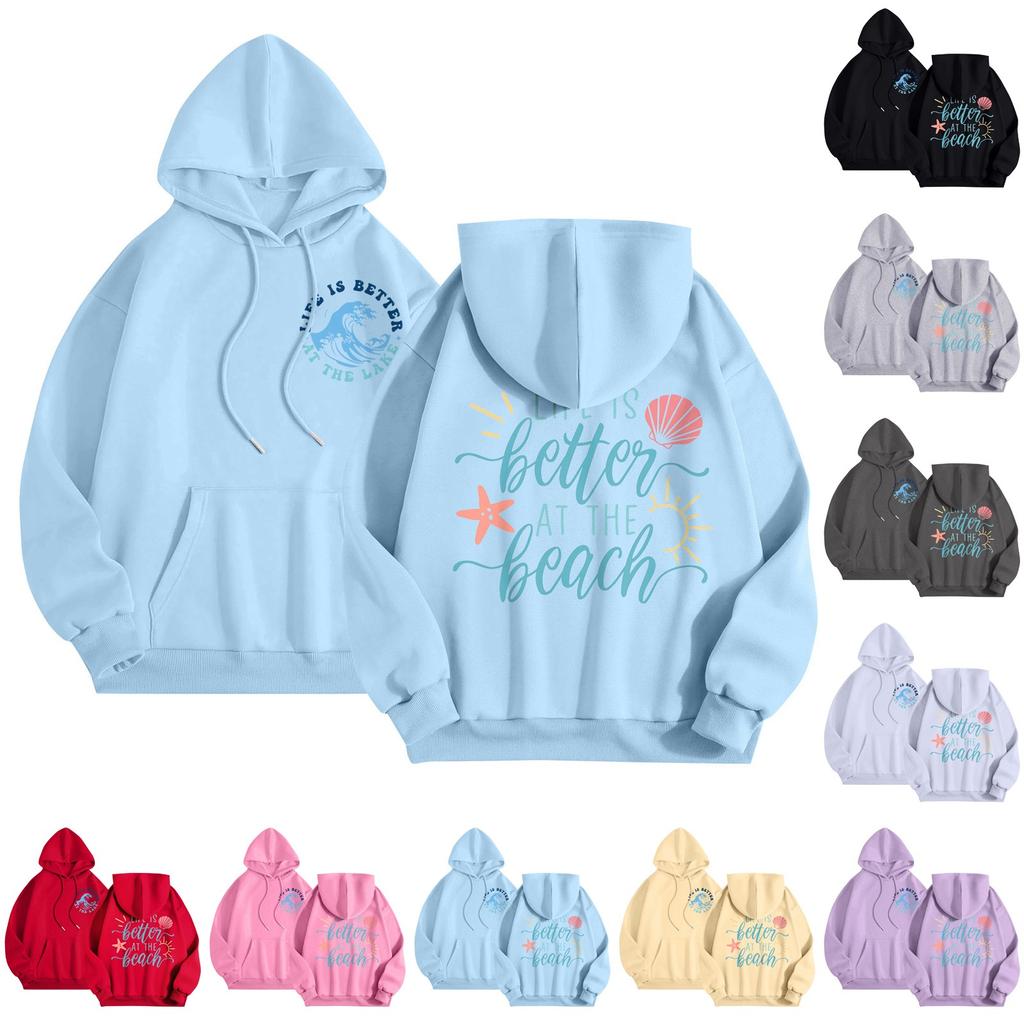 Graphic Hoodies For Women Cute Pullover Long Sleeve Preppy Sweatshirts Letter Printed Hooded Tops Fall Winter