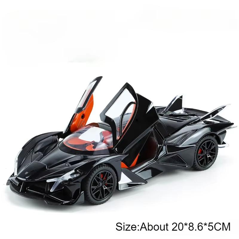 1:24 Scale Plating Apollo Project EVO Sports Car Model Toy Pull Back Sound Light Wheel Steering Supercar Models Desktop Ornament
