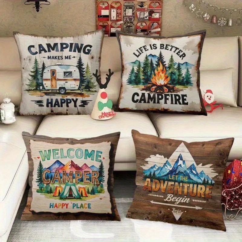 2D Flach - 4er Set Camping Wohnmobil Kissenbezüge, Outdoor Stil Sofa Kissenbezüge, Heimdeko Kissenhüllen, Geschenk für Familie, Freunde Und Partner, 2D F