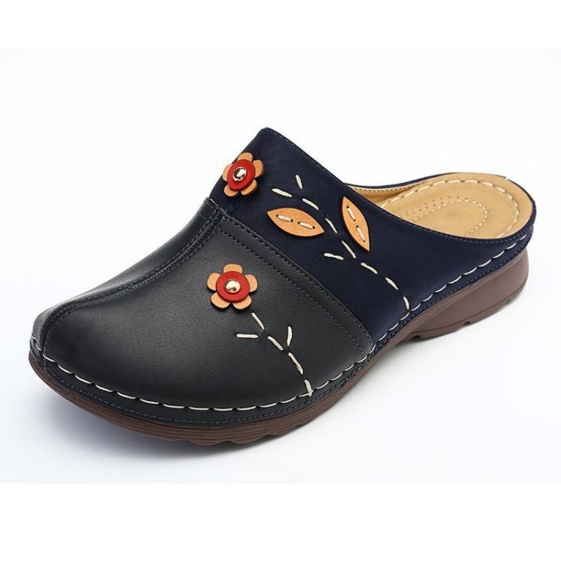 

Summer new round head women s shoes large size women s sandals flower slope heel bag head cool slippers 43 темно-синий