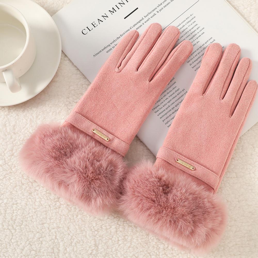 Women's Cute Bow Touchscreen Gloves for Autumn & Winter - Warm, Thickened Velvet, Cold-Proof for Outdoor Cycling