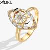 SMJEL Luxury Crystal Anxiety Relief Spinning Fidget Rings for Women Cute Sakura Daisy Rose Flower Rotating Ring Anti Stress Gift