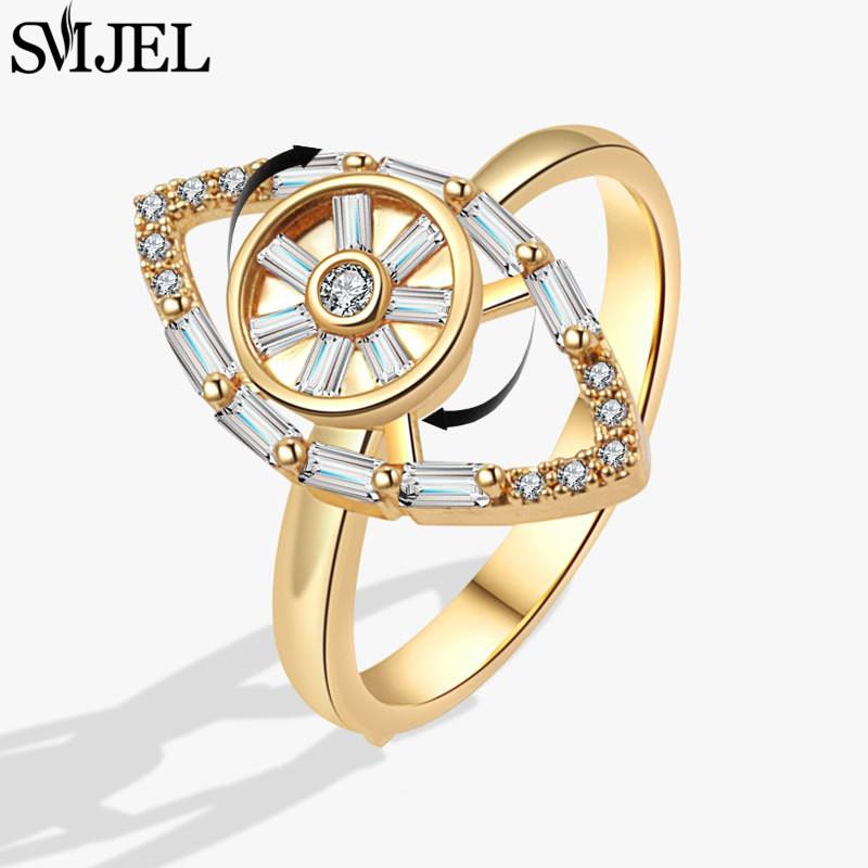 SMJEL Luxury Crystal Anxiety Relief Spinning Fidget Rings for Women Cute Sakura Daisy Rose Flower Rotating Ring Anti Stress Gift