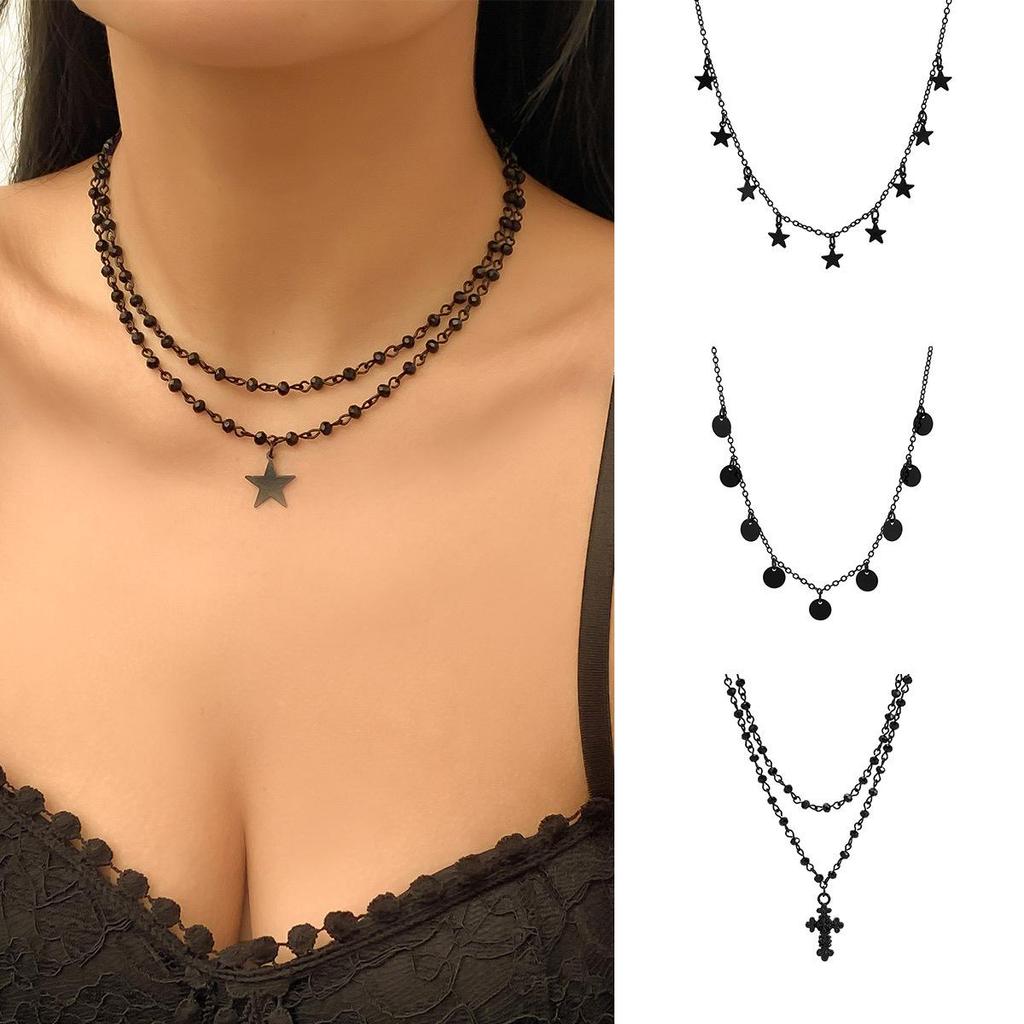 Star Pendant Multi-layer Tassel Necklace - Sweet Cool Black Clavicle Jewelry