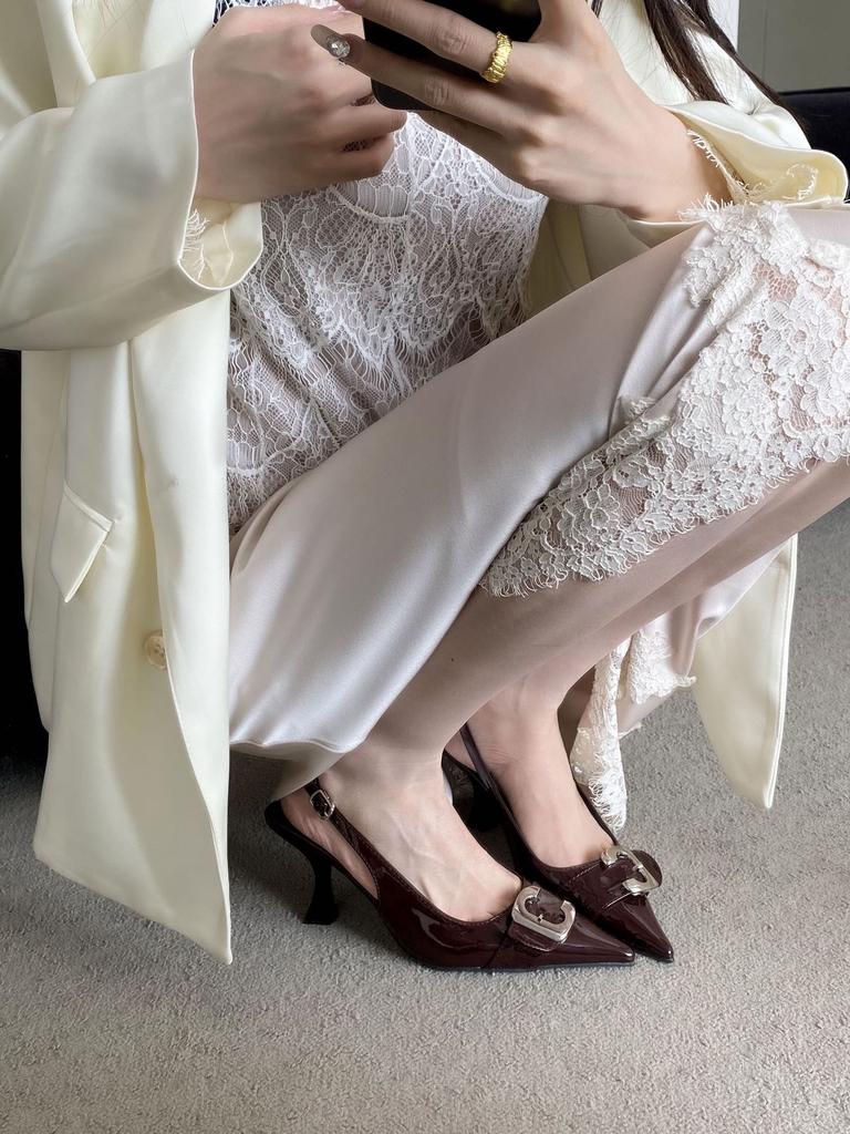 European and American patent leather metal buckle bag head high heel sandals single shoes