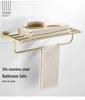 Gold Brushed Stainless Steel Bathroom Set: Towel Rack, Toilet Paper Holder, Storage Shelf, Clothes Hook, No Drill.
