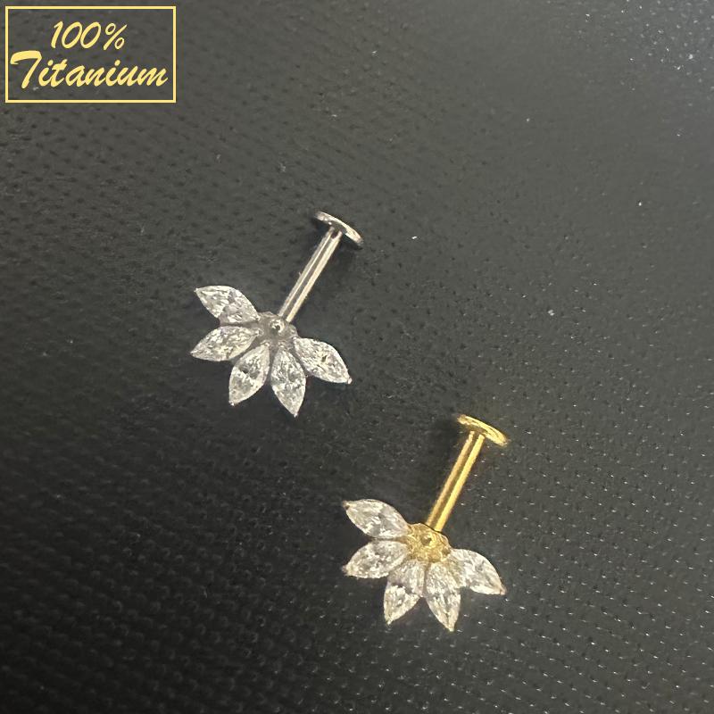 Horse Eye Zircon Helix Piercing Ear Stud Internal Thread Flat Back Lip Ring Tragus Cartilage Lobe Earring For Women Body Jewelry