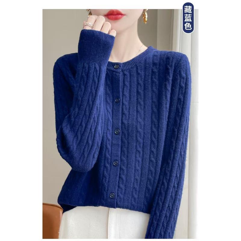 Women S Crew Neck Long Sleeve Knit Cardigan Sweater Solid Color Casual Outerwear