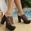 Sexy Leopard Print High Heel Sandals for Women  Summer Thick Heeled Chunky Platform Sandals Woman  43 Party Shoes