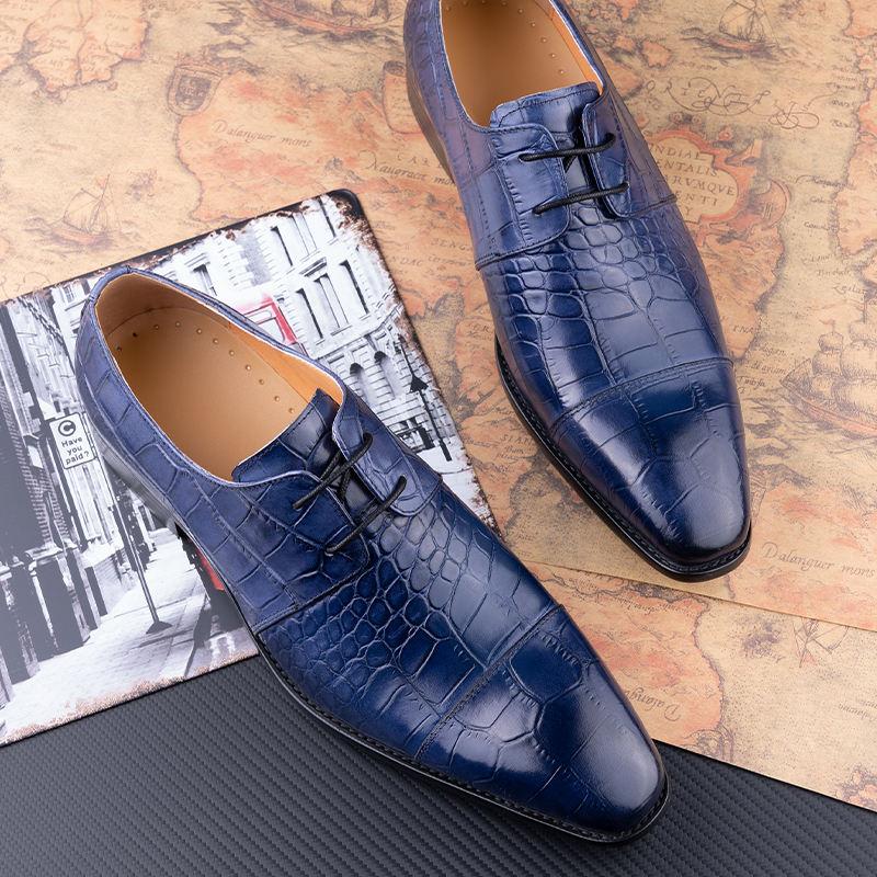 Fashion Men Shoes Luxury Italy Brand High Quality Lace-Up Business Formal Party Suit Footwear  Soulier Pour Homme New Fashion Black Blue