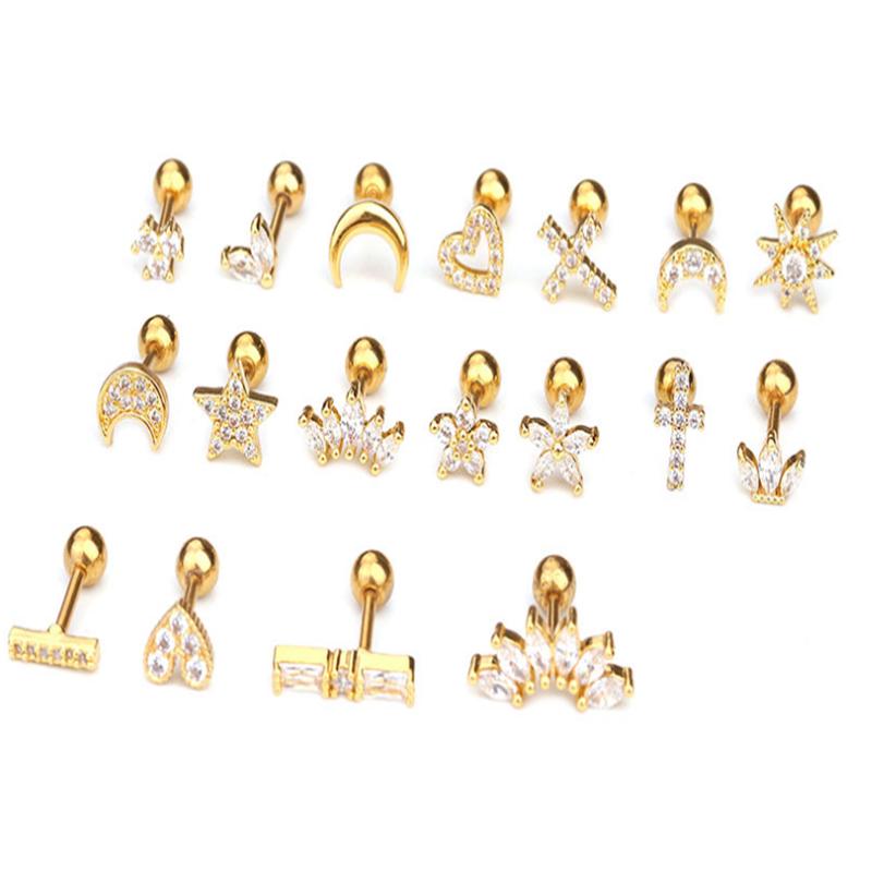 Koreanische Persönlichkeit Ohrstecker Rechteck Blume Edelstahl Knorpel Ohrring Piercing Schmuck